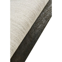 Modern English side chair, close-up of fabric and wood.