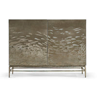 Front view of modern etched brass cabinet design.
