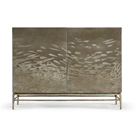 Modern Etched Brass Flowing Cabinet