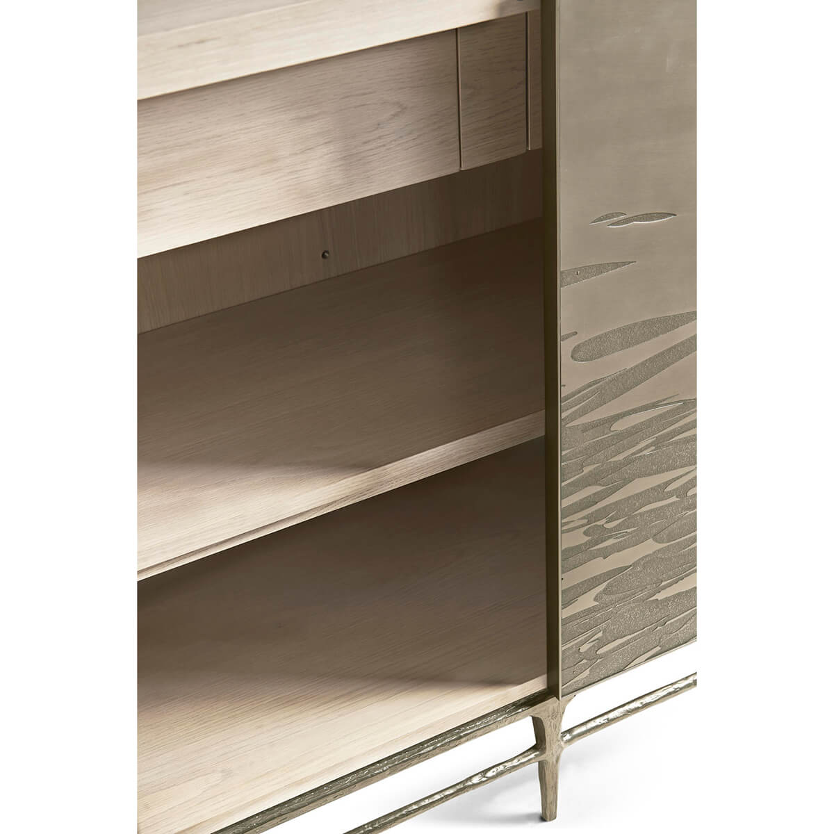 Interior shelf and door detail of media cabinet