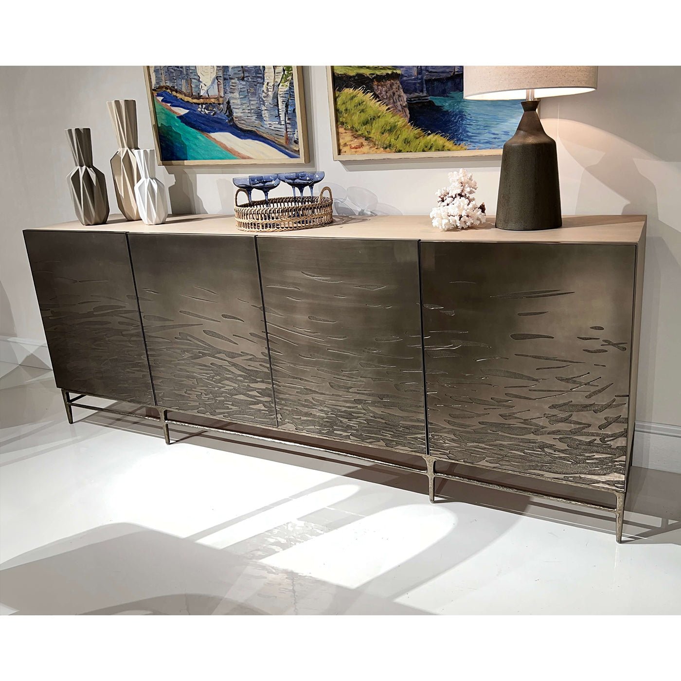 Styled media cabinet with decor and accents