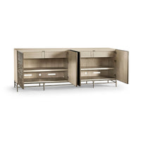 Open cabinet doors showing shelves inside