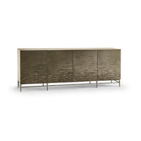 Side angle of modern etched brass media cabinet