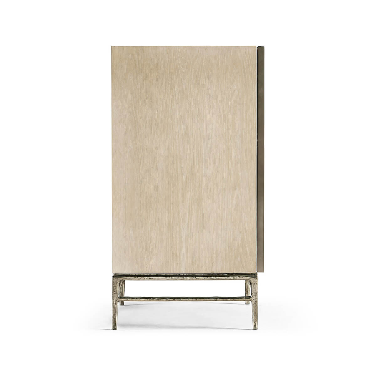 Side profile of modern etched brass media cabinet