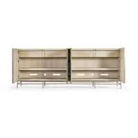 Full open view of cabinet, shelves and compartments