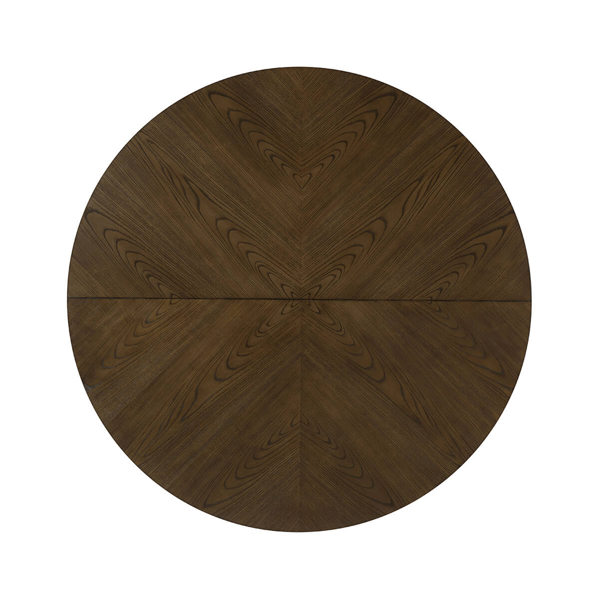 Top view of dark ash dining table surface.