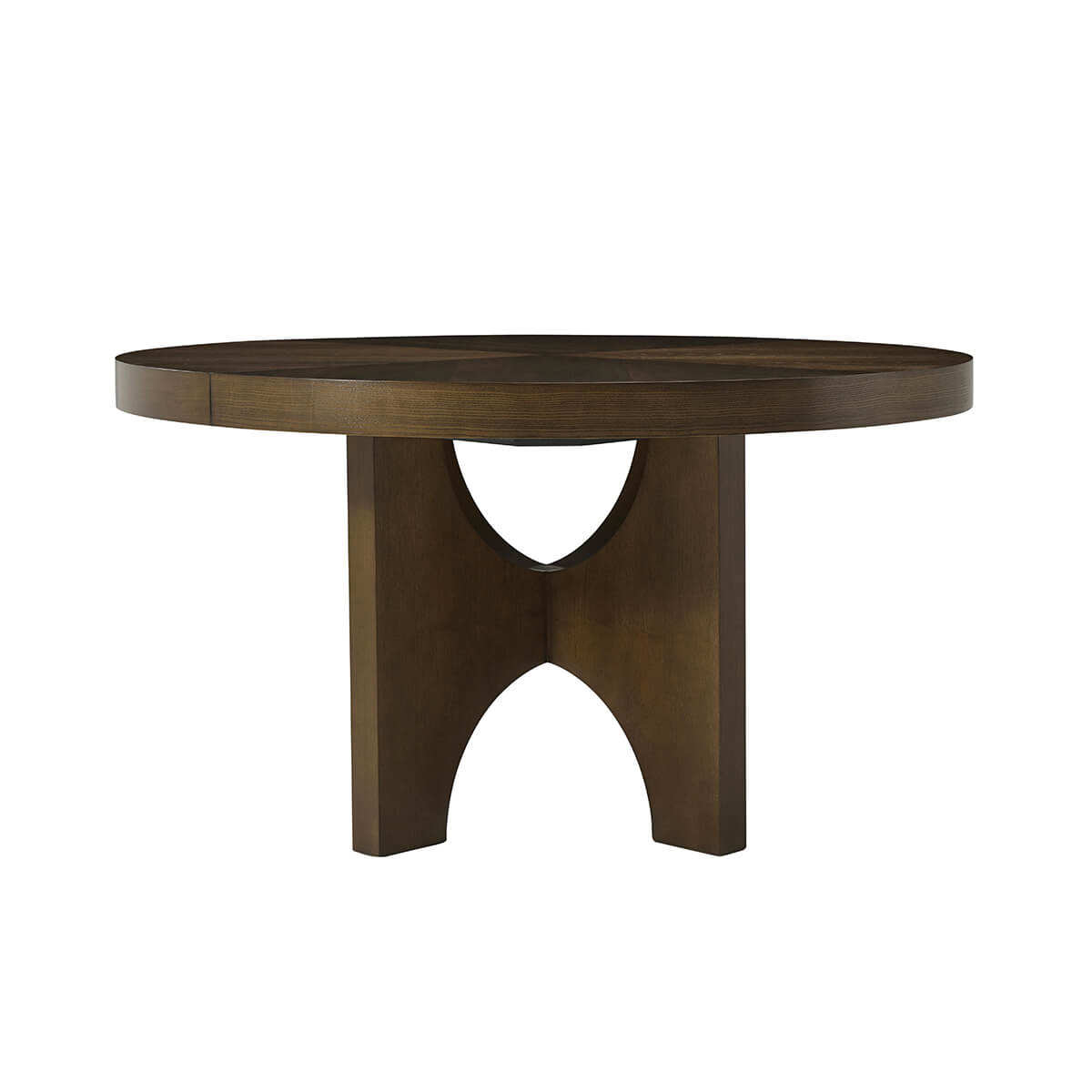 Side view, extended dark ash dining table.