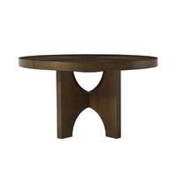 Side view, extended dark ash dining table.