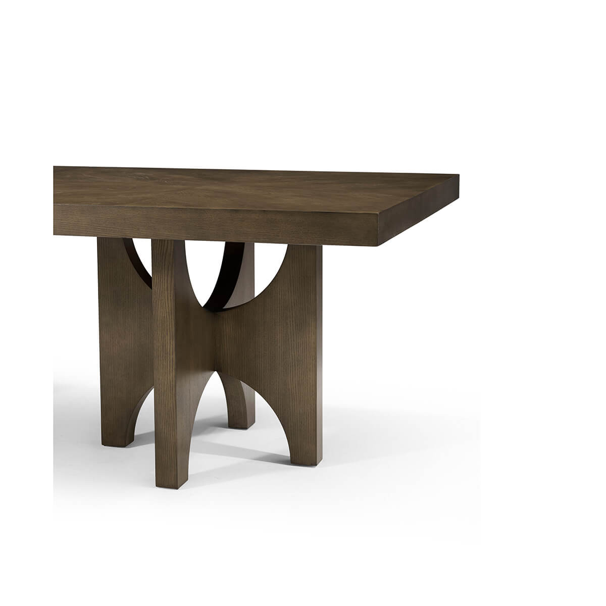 Close-up of table leg detail, dark ash dining table.