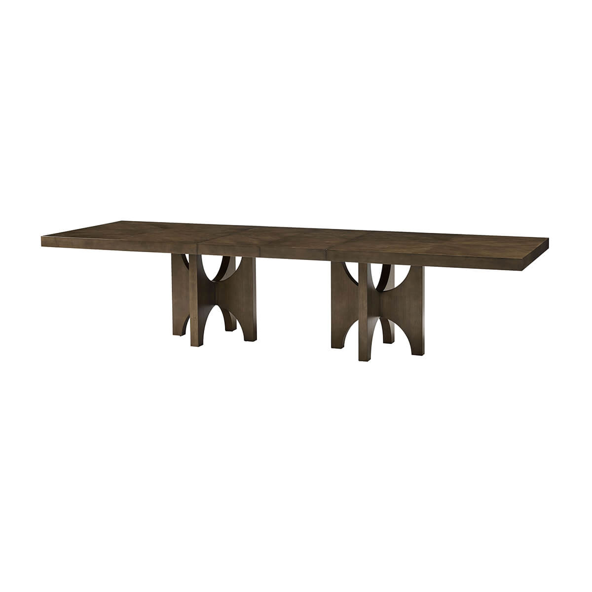 Extended view of dark ash modern dining table.