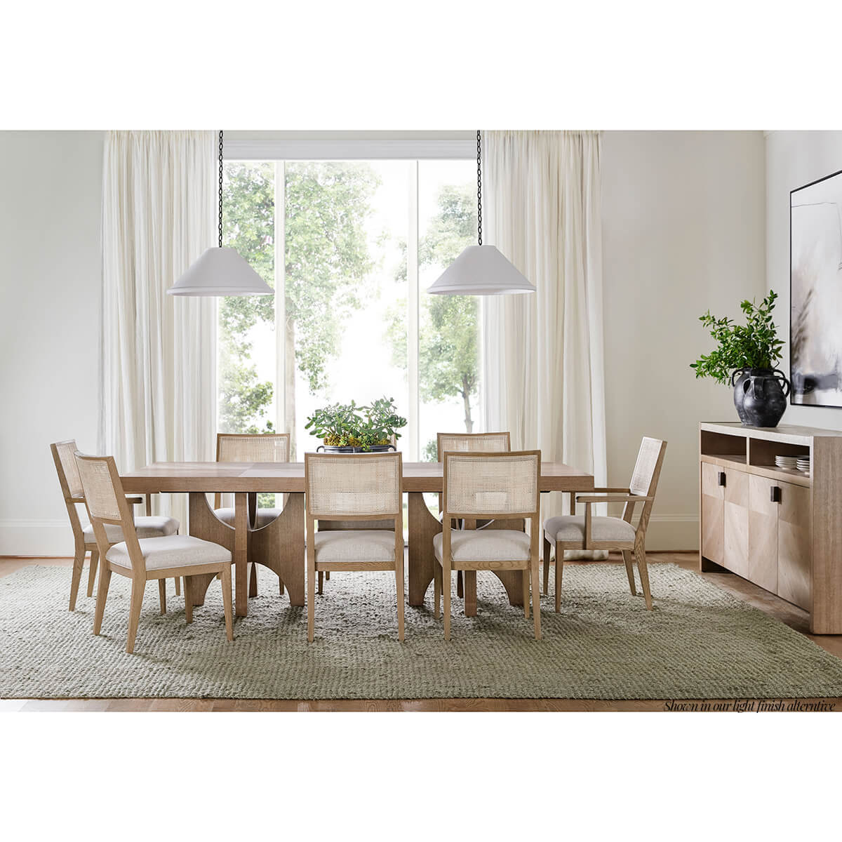 Dining room with modern dark ash dining table set.