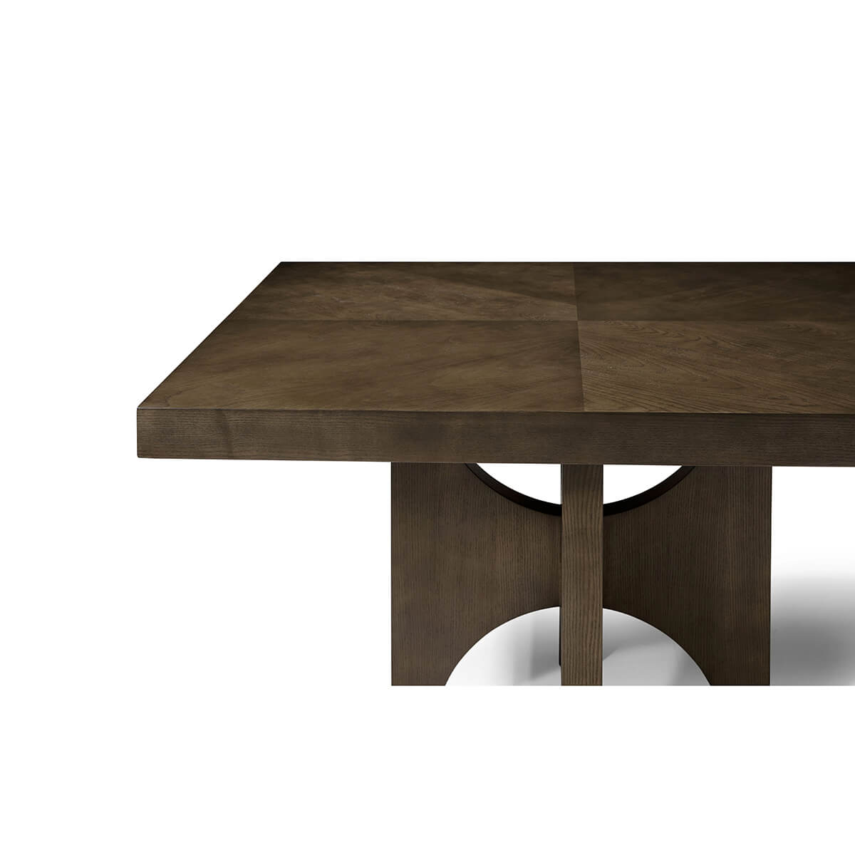 Corner view showcasing thickness of dark ash table.