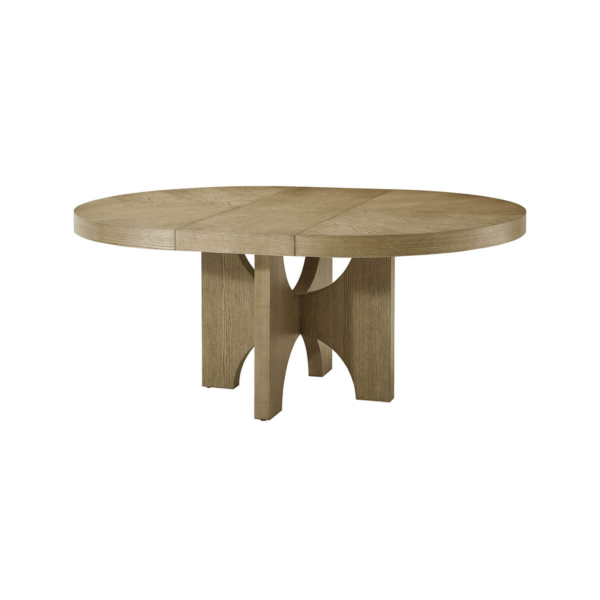 Round dining table with leaf extension, angled view.