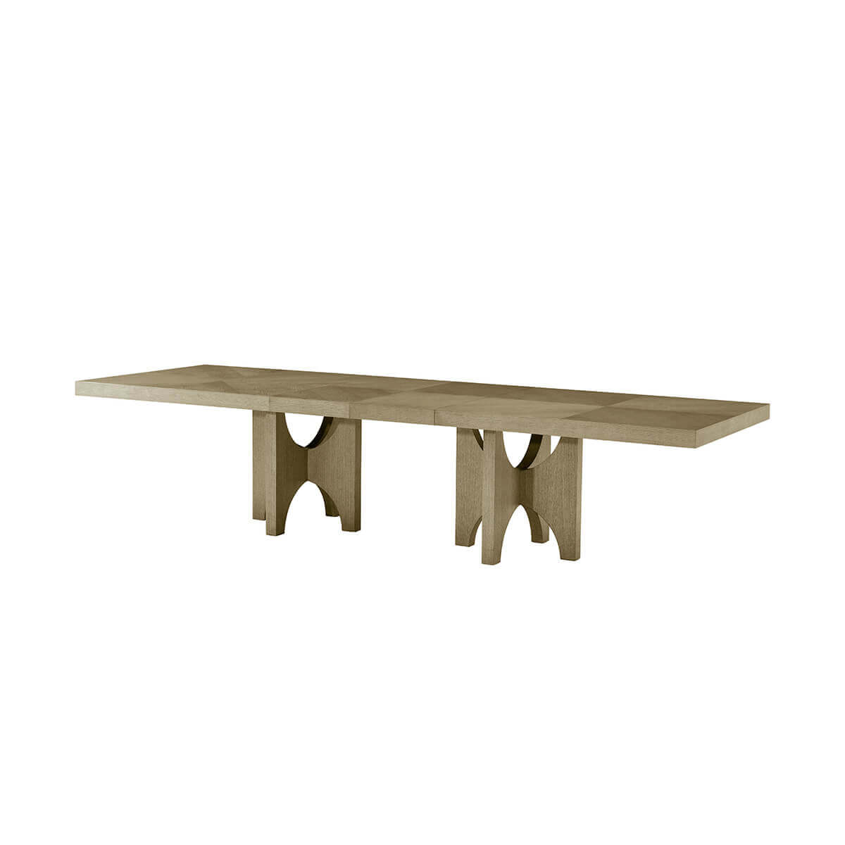 Extended light ash dining table side view.