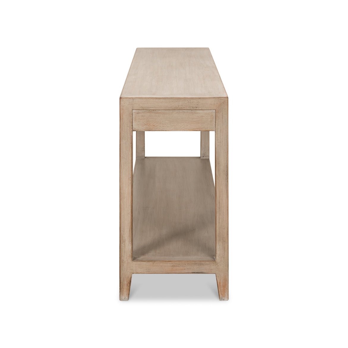 Side view of modern farmhouse console table.