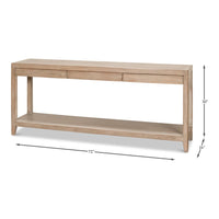 Dimensions shown for modern farmhouse console table size.