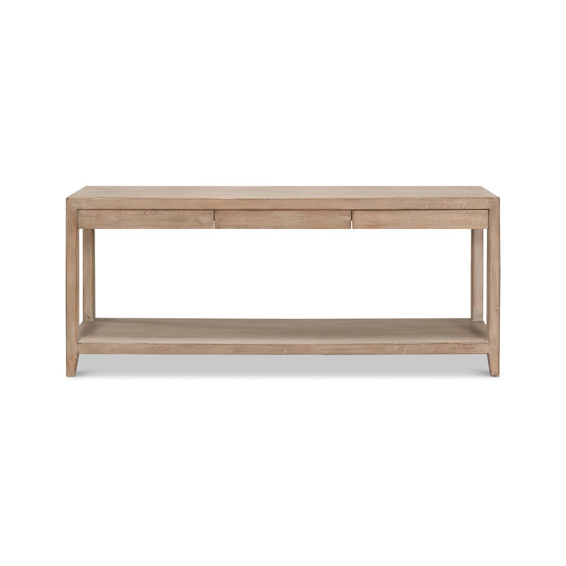 Front view of modern farmhouse console table.