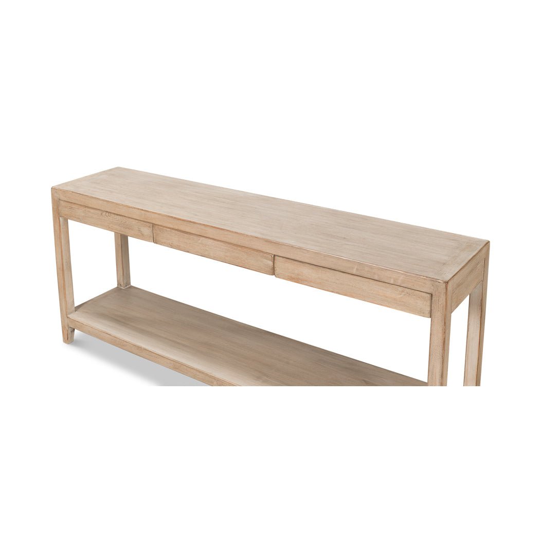 Top perspective of modern farmhouse console table.