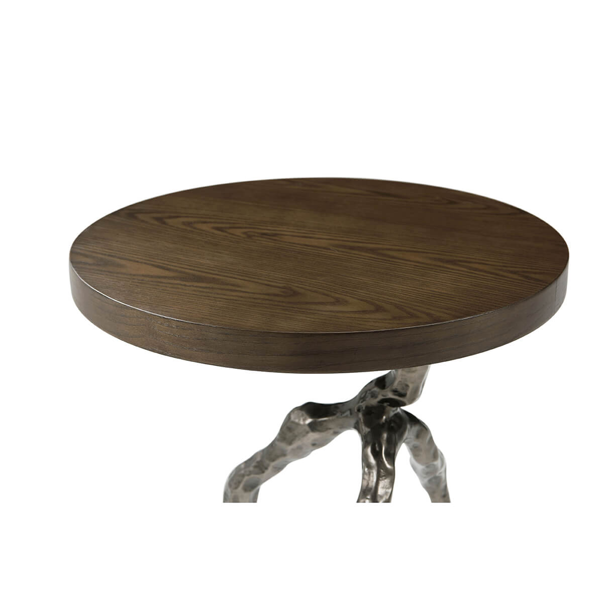 Top view highlighting wood grain of accent table surface.
