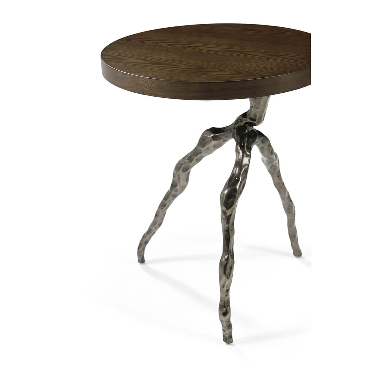Table side profile with organic-style metal leg structure.