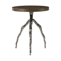 Front view of modern faux bois accent table design.