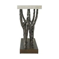 Side view of console table showing base and leg details.