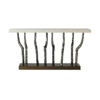 Front view of console table with unique iron design.