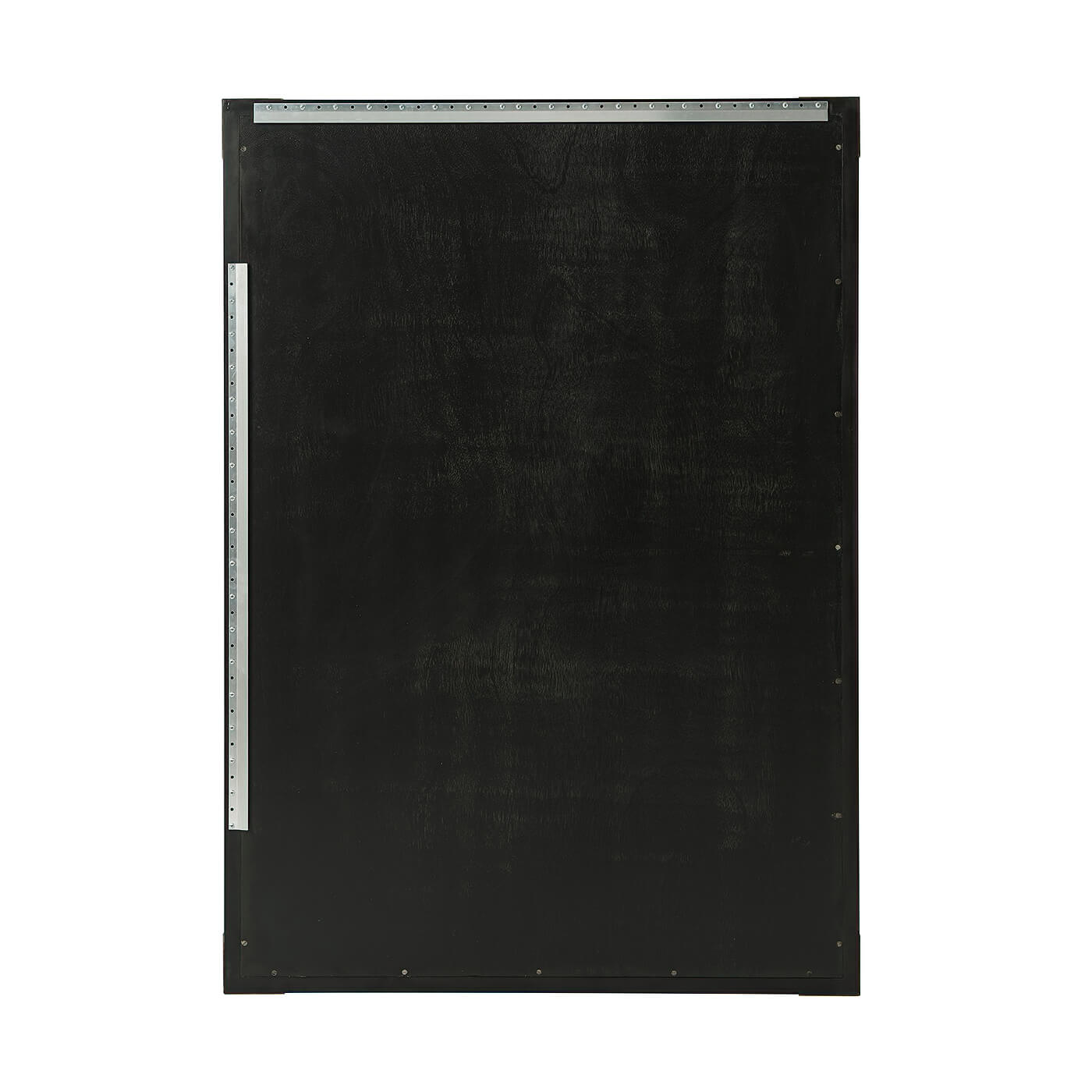 Back view of modern faux horn mirror, plain black finish.