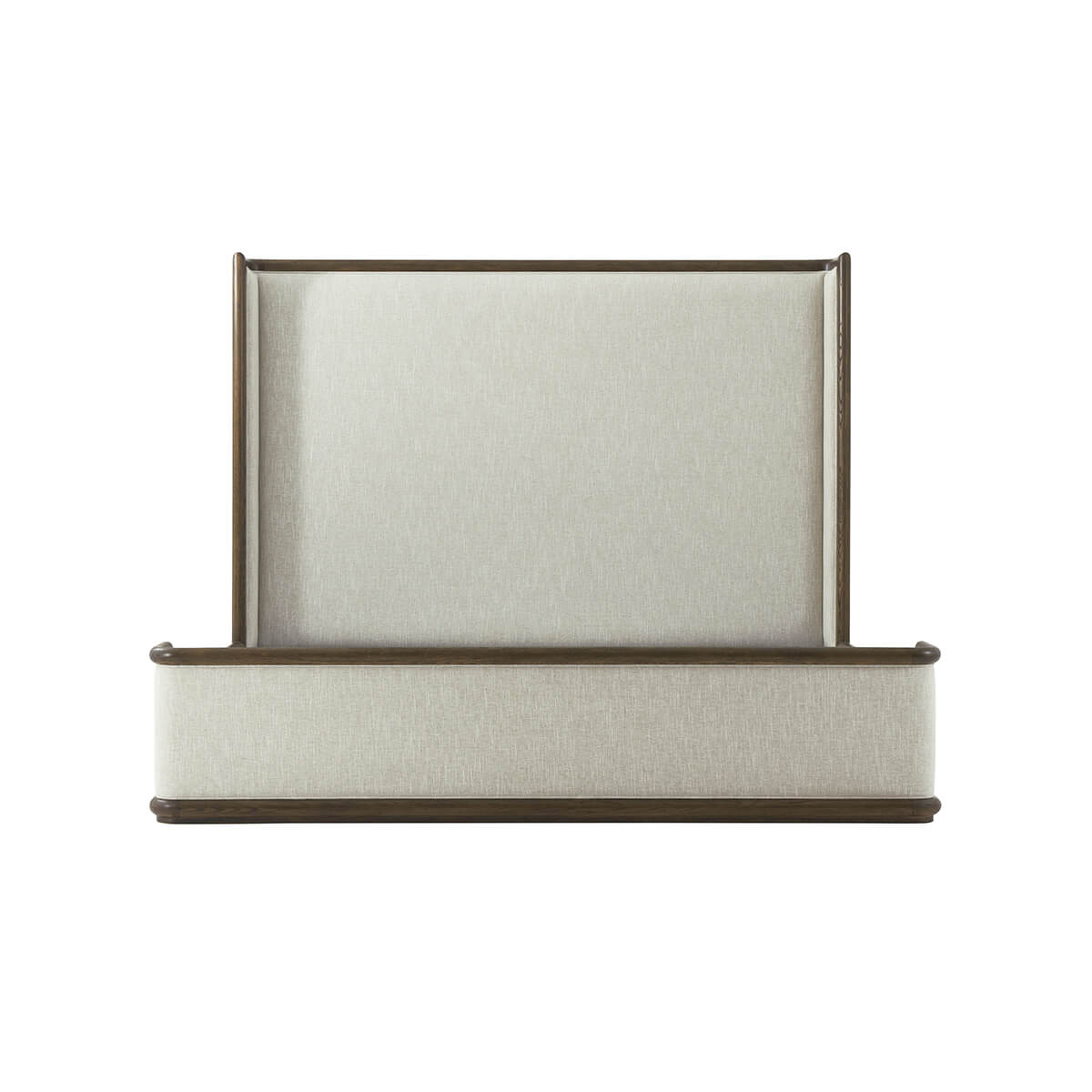 Front view of modern upholstered bed frame.