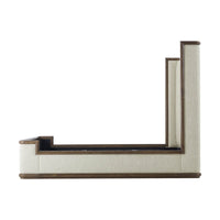 Profile view of modern upholstered bed structure.