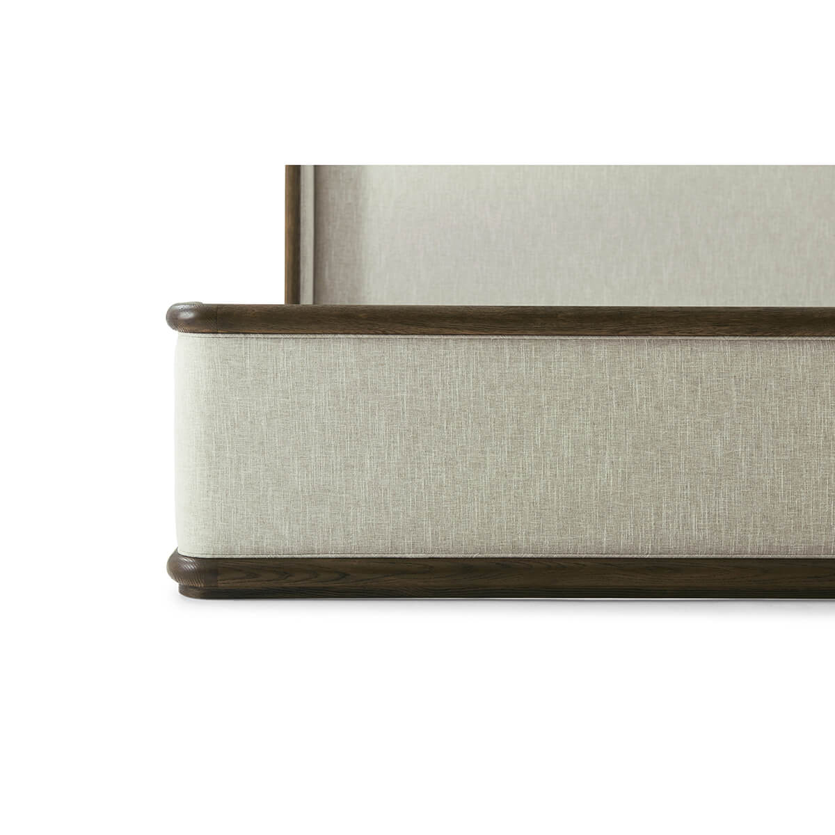 Close-up of modern bed frame corner detail.