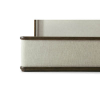Close-up of modern bed frame corner detail.