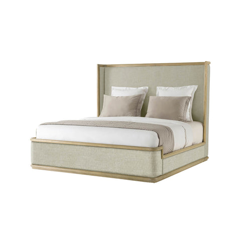 Modern Framed and Upholstered Bed - Light Oak