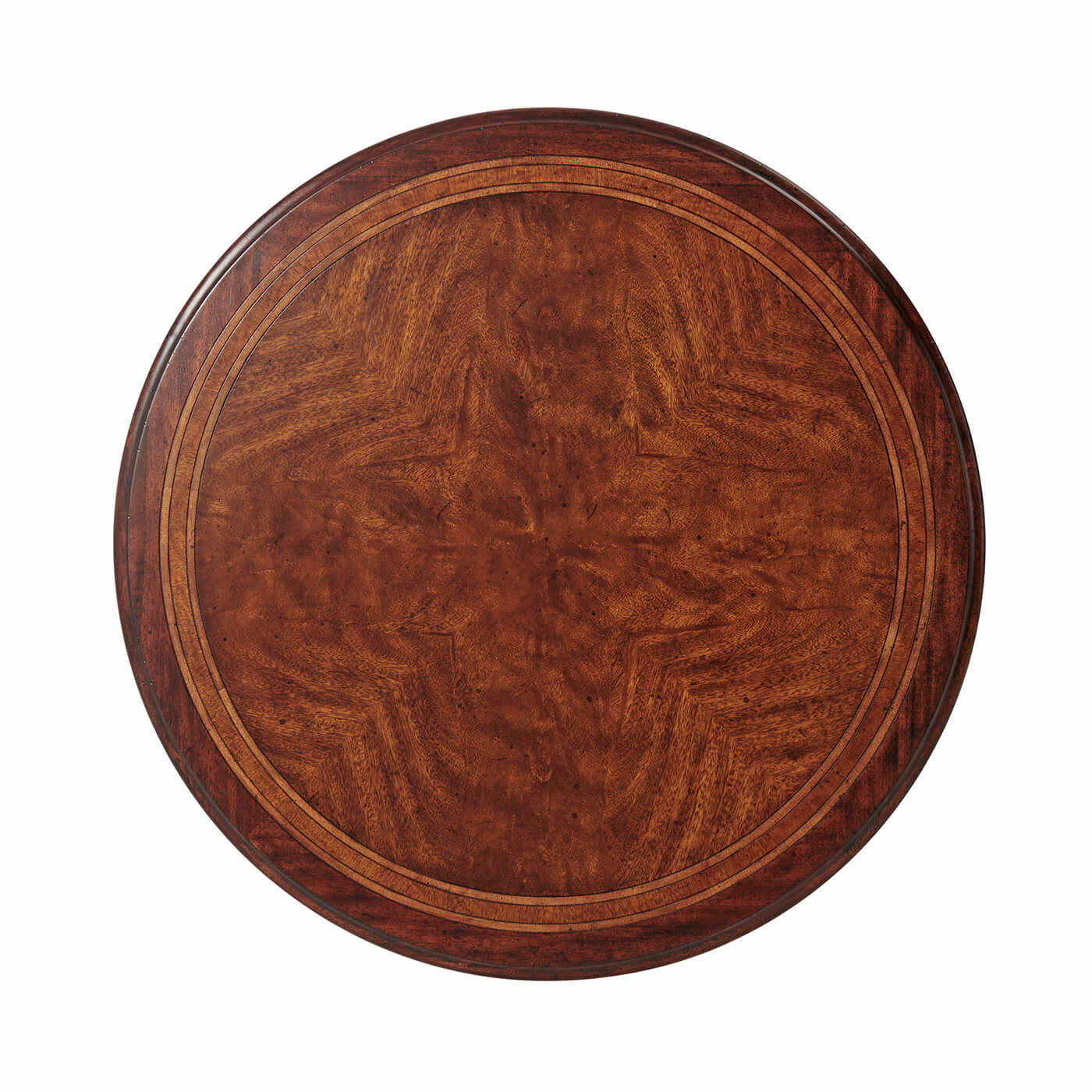 Top view of wooden round table surface design.