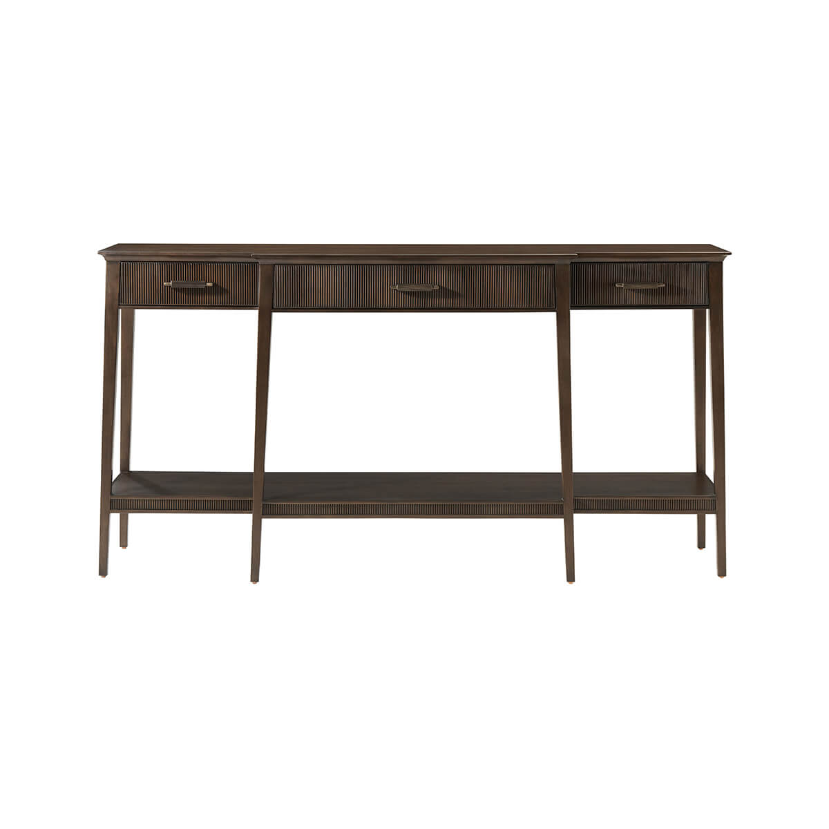 Front view of modern French console table, full length.