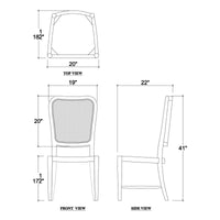 Dimensions and design of modern French dining chair.