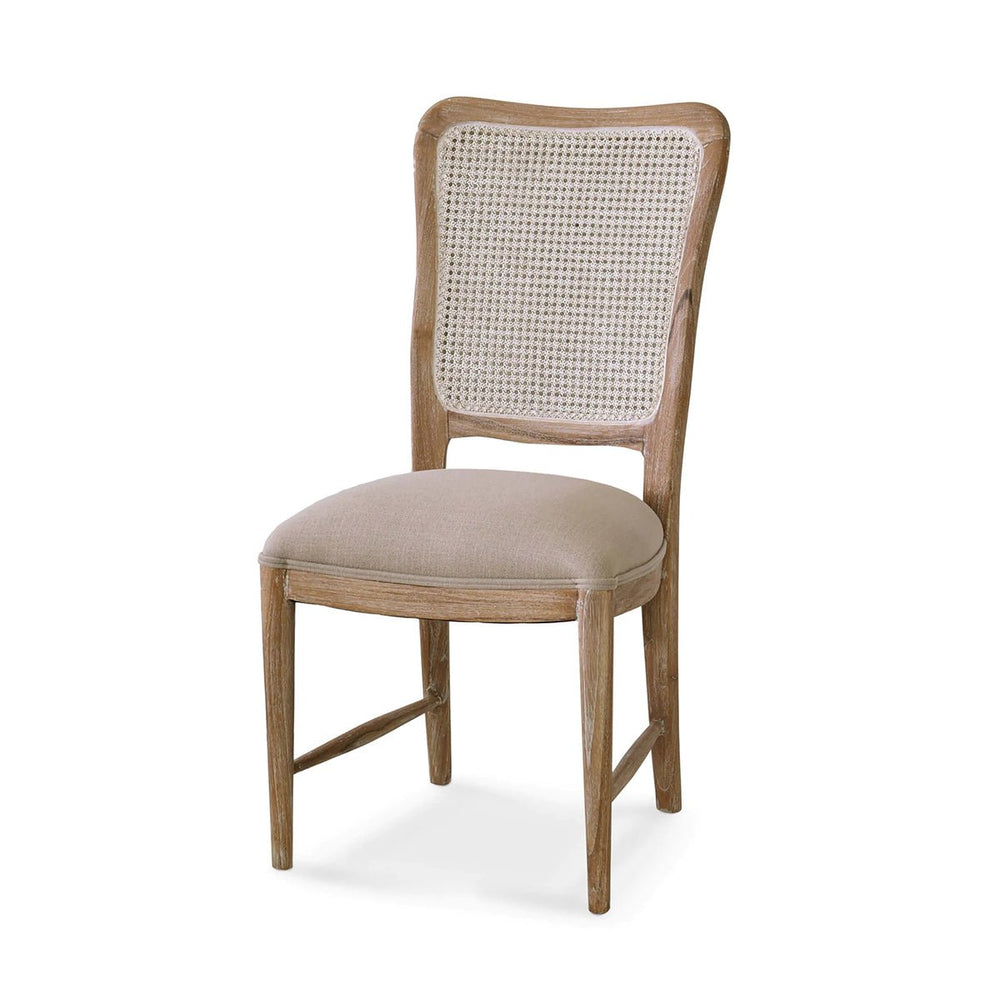 Modern French dining chair front angle view.