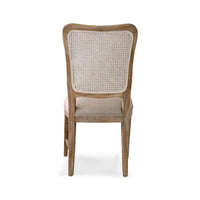 Modern French dining chair back view close-up.