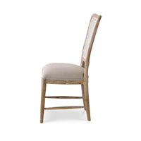 Modern French dining chair side profile view.