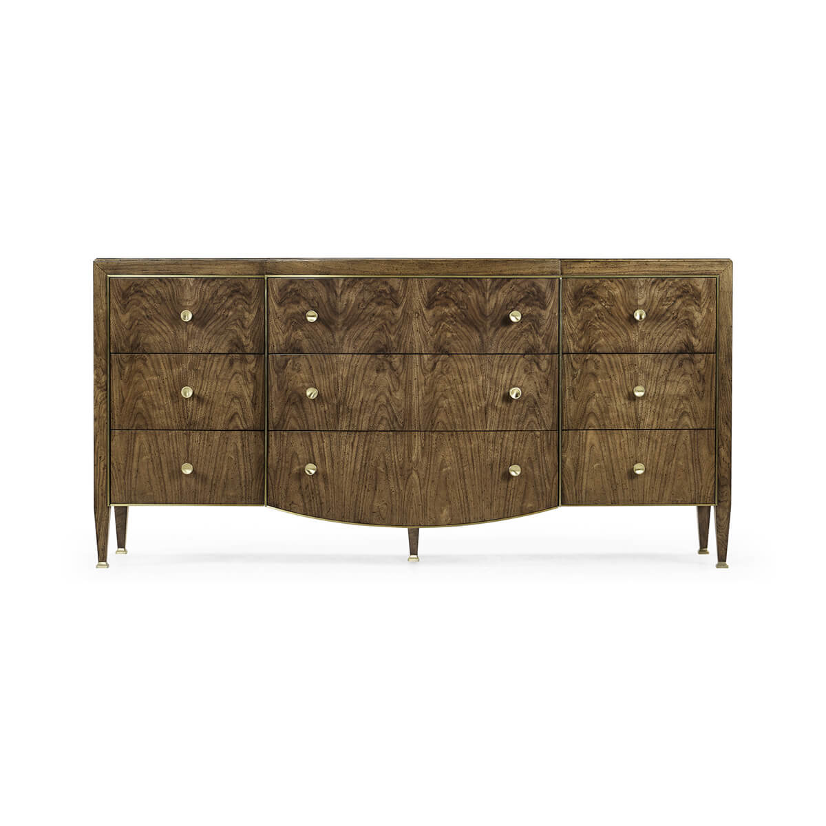 Front view of the Modern French walnut dresser.