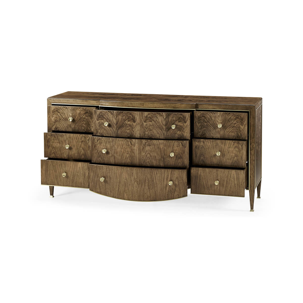 Open drawers of Modern French walnut dresser.