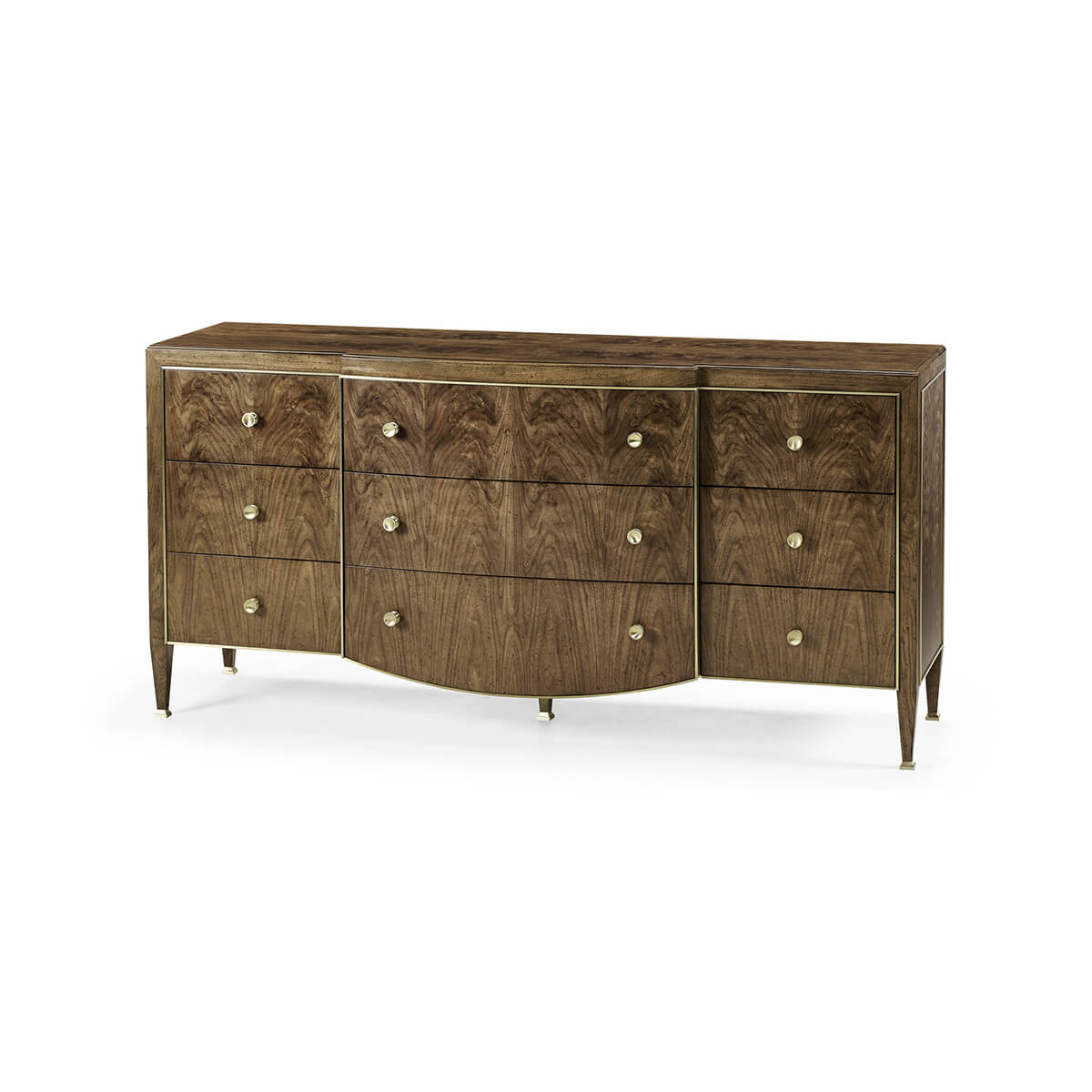 Modern French walnut dresser, three-quarter view.