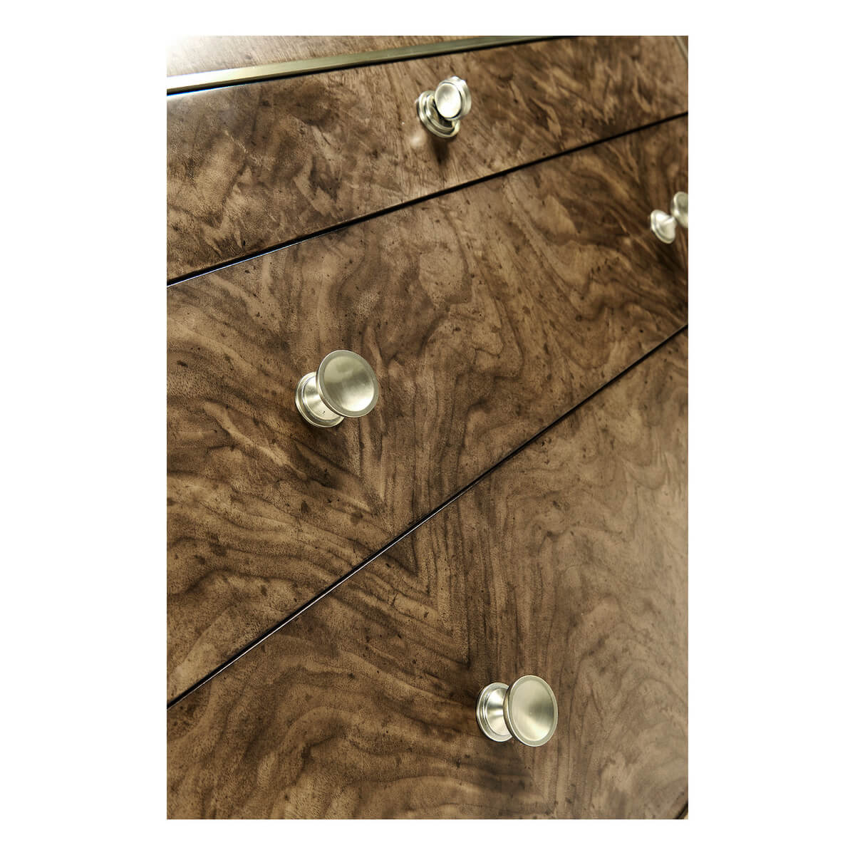 Modern French nightstand drawers, close-up of knobs.