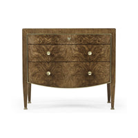 Modern French walnut nightstand, front view.