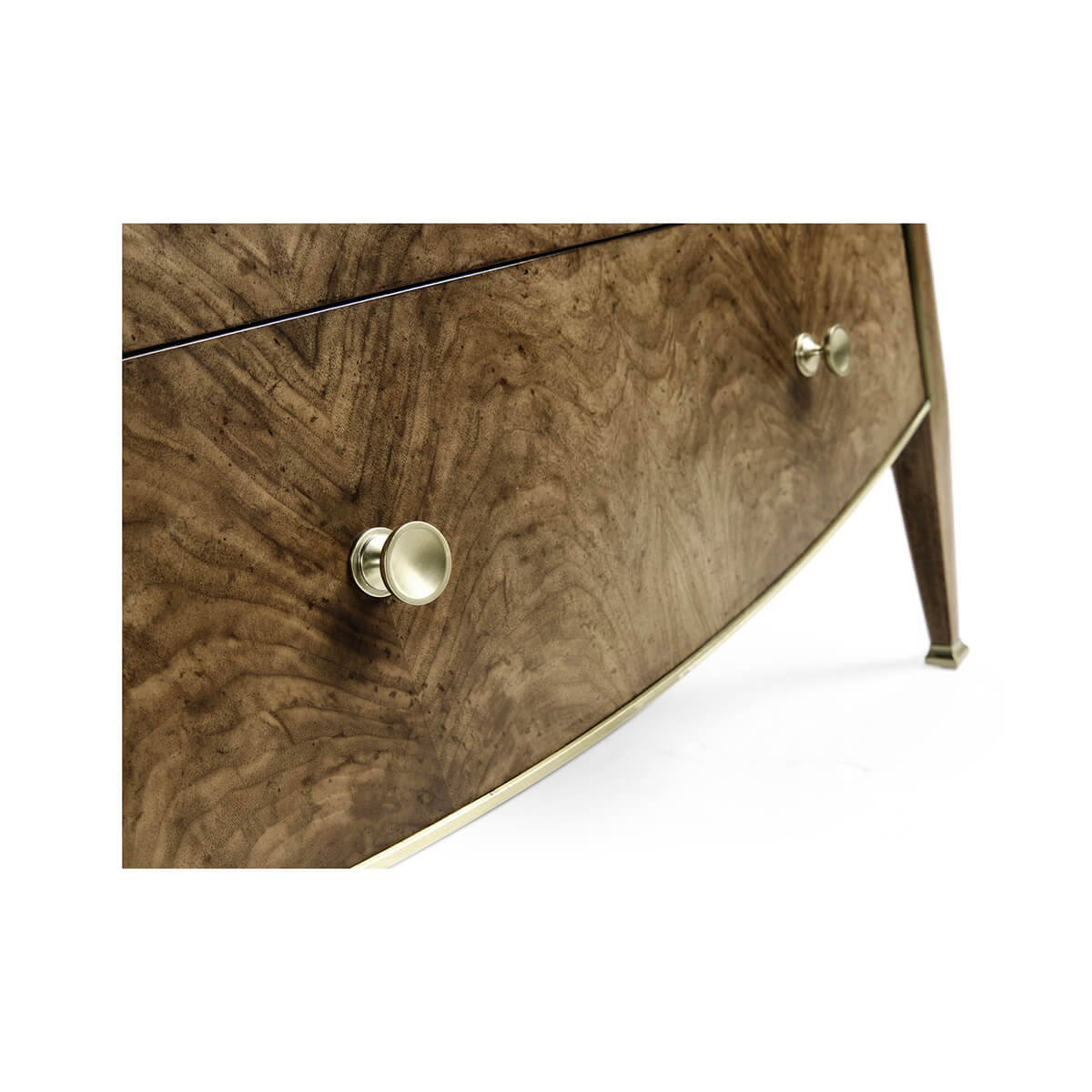 Modern French nightstand, side view of bottom drawer.