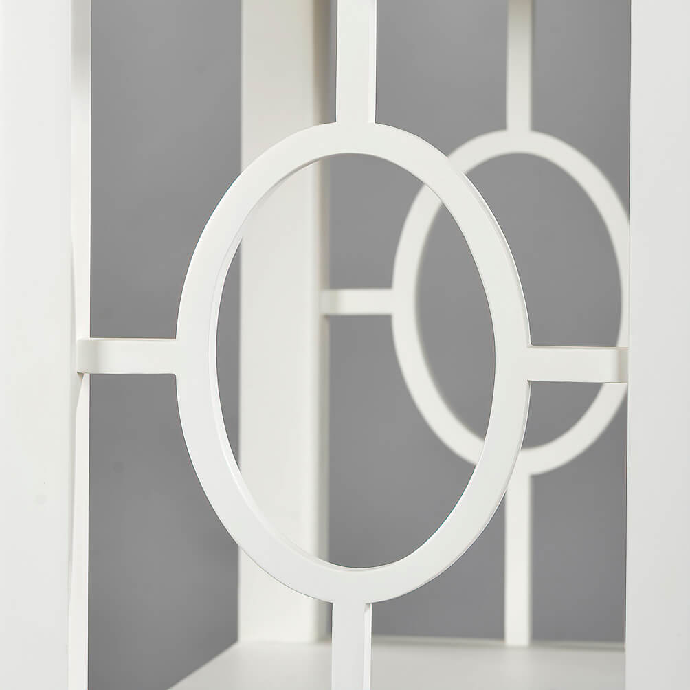 Detailed view of etagere circle pattern on sides.