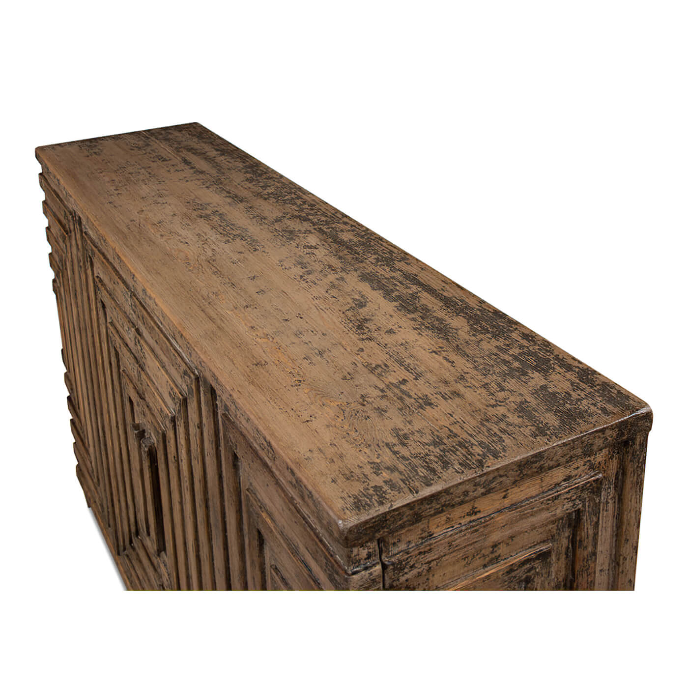 Top surface of modern geometric two-door cabinet.