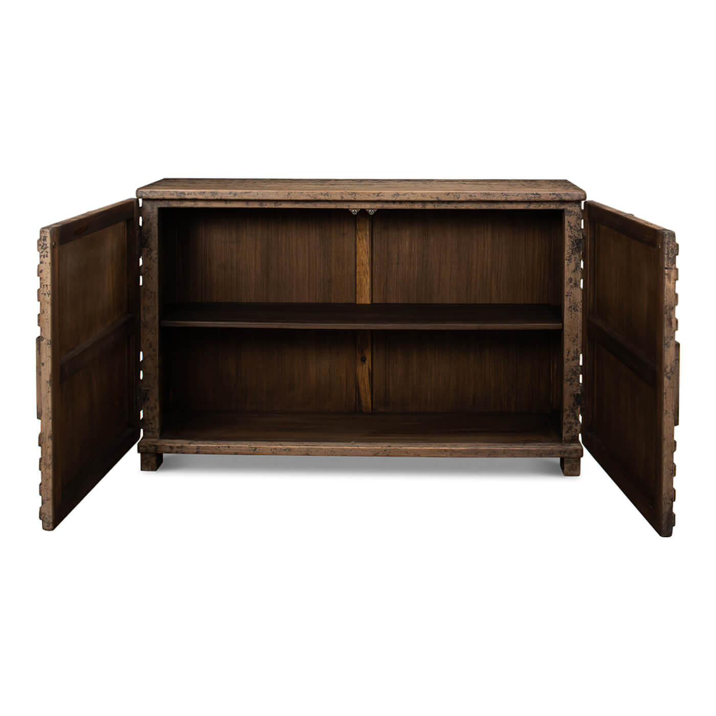 Inside view of geometric cabinet with shelves.