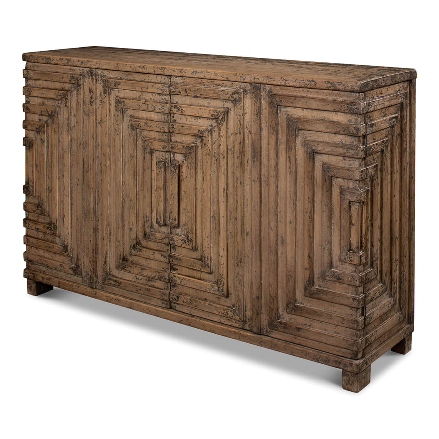 Front angle of modern geometric two-door cabinet design.