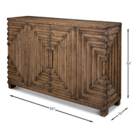 Dimensions of modern geometric two-door cabinet displayed.
